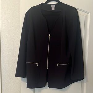 Black Women's Zip Jacket with Gold-Colored Zippers by Chicos (Size 3)